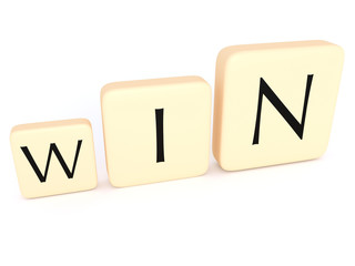 Growing Letter Tiles Forming The Word Win, 3d illustration