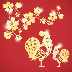 Golden Rooster Chinese New Year 2017 with Gold Flower