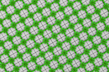 Fototapeta premium White gift boxes with green ribbon bow