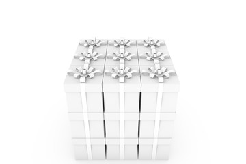 White gift boxes with white ribbon bow