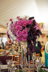 Elegant wedding bouquet in the crystal vase