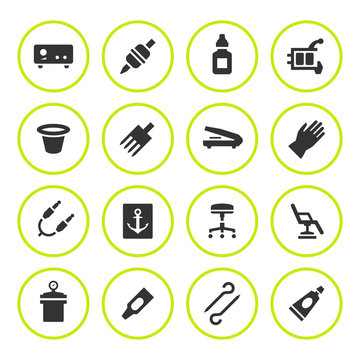 Set round icons of tattoo equipment
