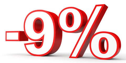 Discount 9 percent off. 3D illustration on white background.