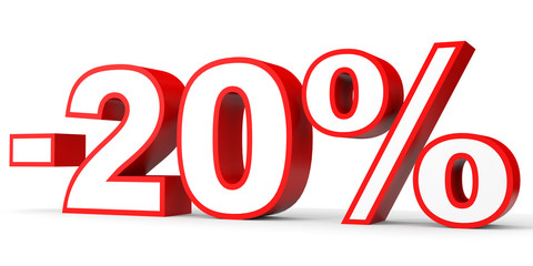 Discount 20 percent off. 3D illustration on white background.