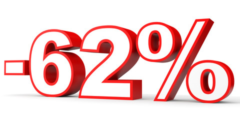 Discount 62 percent off. 3D illustration on white background.
