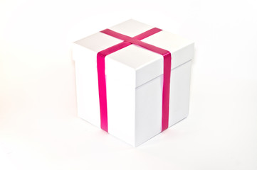 Gift white Box with pink Ribbon