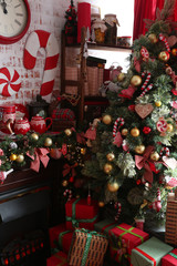 Christmas Tree in Room, Xmas Home Night Interior
