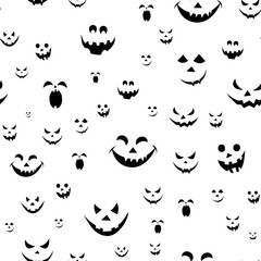 Fototapeta premium Abstract seamless pattern for girls,boys, kids, halloween, clothes. Creative vector background with scary face, smile. Funny wallpaper for textile and fabric. Fashion style. Colorful bright.White
