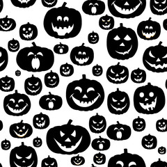 Abstract seamless pattern for girls,boys, kids, halloween, clothes. Creative vector background with face of pumpkin.Funny wallpaper for textile and fabric. Fashion style. Colorful bright.