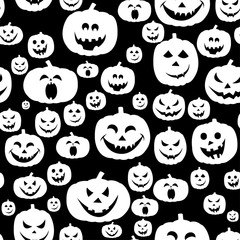 Abstract seamless pattern for girls,boys, kids, halloween, clothes. Creative vector background with face of pumpkin.Funny wallpaper for textile and fabric. Fashion style. Colorful bright.