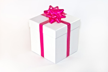 Gift white Box with pink Ribbon and Bow