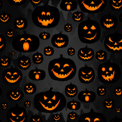 Abstract seamless pattern for girls,boys, kids, halloween, clothes. Creative vector background with pumpkin scary face, smile. Funny wallpaper for textile and fabric. Fashion style. Colorful bright.