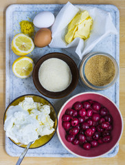 Ingredients for a cherry cheese cake