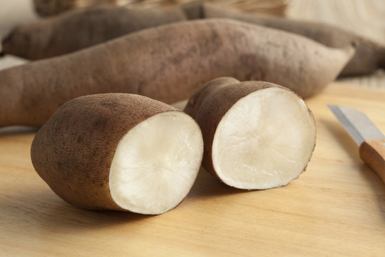 Whole and half Yacon roots