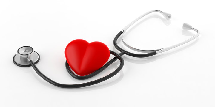 Stethoscope and red heart. 3d illustration