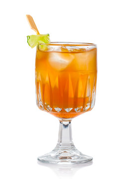 Orange Alcohol Cocktail With Green Garnish Isolated