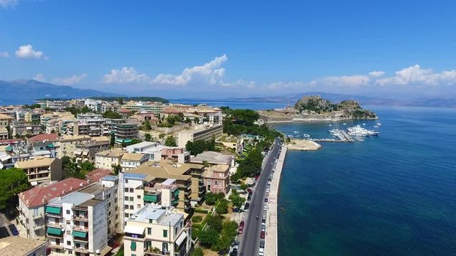 Corfu fortress. The most important tourist atraction in Corfu Town, the capital of Kerkyra Island. Video from above