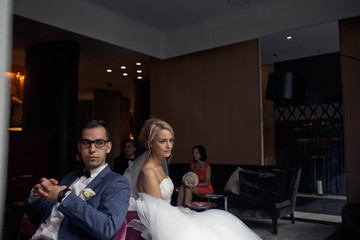 married couple  take rest after ceremony