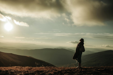 Pretty girl hiker with backpack