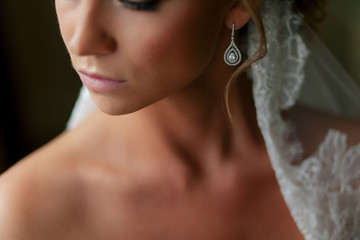 Bride with the jewelry earring and a veil