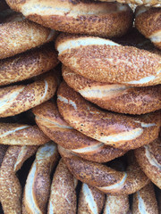 Simit that is Traditional Turkish bagel which encrusted with ses