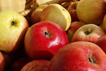 Closeup of ripe apples in a basket
