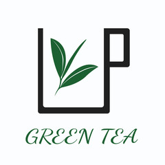 Green tea concept by use three colors and ground white.
