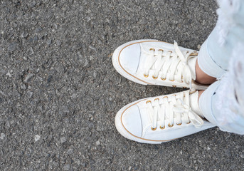 White casual shoes making decision