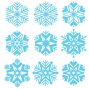 Set of vector snowflakes simple form blue