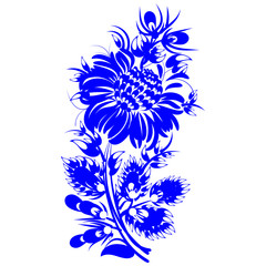 romantic painting flower blue silhouette vector eps10 folk art d