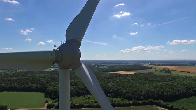 A wind turbine in northern Germany filmed by a drone.
