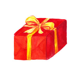 Christmas gift box. Water color