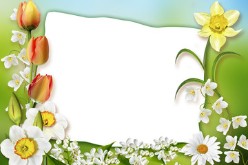 Holiday Spring card. Floral background. Bright colorful flowers.