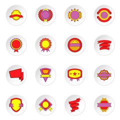 Label and ribbon icons set. Flat illustration of label and ribbon 16 vector icons for web