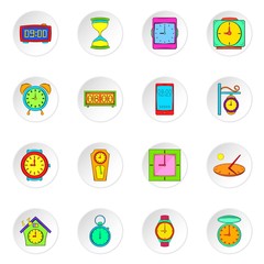 Clock icons set. Flat illustration of 16 clock vector icons for web