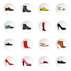 Shoe icons set. Flat illustration of 16 shoe vector icons for web