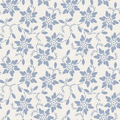 Beautiful seamless pattern with blue flowers and leaves