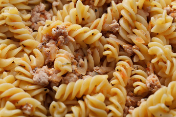 Pasta with meat and basil