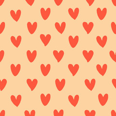 Seamless pattern with hand drawn hearts. Ink. Background for Valentine's Day.
