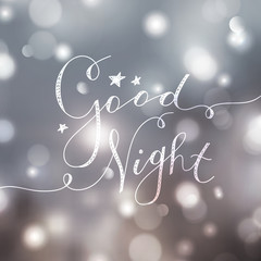 good night lettering, vector handwritten text with stars