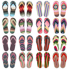 Set of Beach Slippers. Colorful Summer Flip Flops Isolated on White Background
