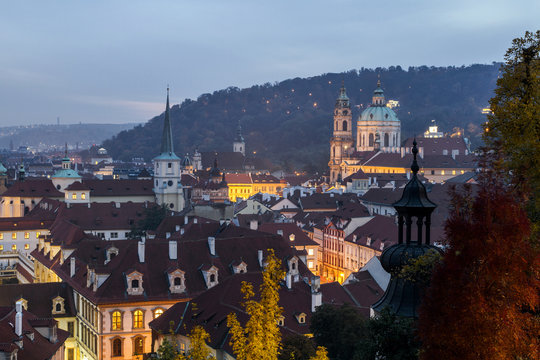 Prague. Scenic autumn ,View to the Old Town  at night, Czech Republic.