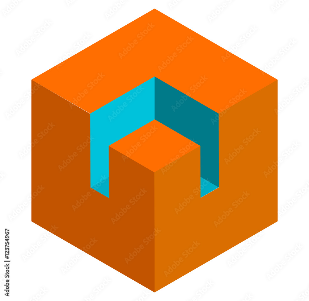 Poster isometric 3d duotone conceptual cube icon. geometric cube for st