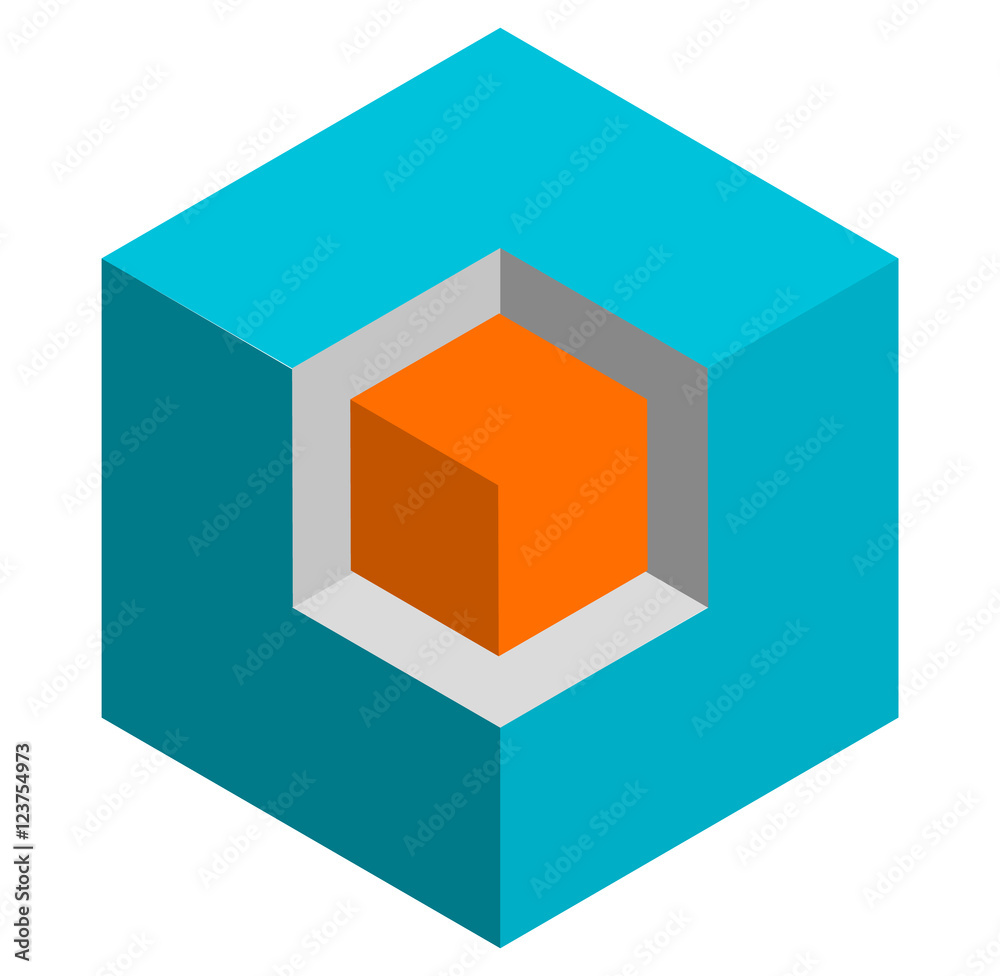 Poster isometric 3d duotone conceptual cube icon. geometric cube for st