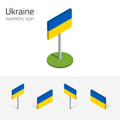 Ukraine flag, vector set of isometric flat icons, 3D style, different views. 100% editable design elements for banner, website, presentation, infographic, poster, card, collage. Eps 10