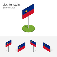 Liechtenstein flag (Principality of Liechtenstein), vector set of isometric flat icons, 3D style, different views. Editable design elements for banner, website, presentation, infographic, poster, map