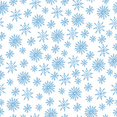Winter blue line snowflake seamless pattern