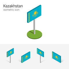 Fototapeta premium Kazakh flag (Republic of Kazakhstan), vector set of isometric flat icons, 3D style, different views. 100% editable design elements for banner, website, presentation, infographic, poster, map. Eps 10
