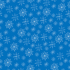 Fototapeta na wymiar Winter white line snowflake seamless pattern on the blue backgro
