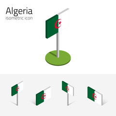 Algerian flag (People's Democratic Republic of Algeria), vector set of isometric flat icons, 3D style. Editable design elements for banner, website, presentation, infographic, poster, map. Eps 10